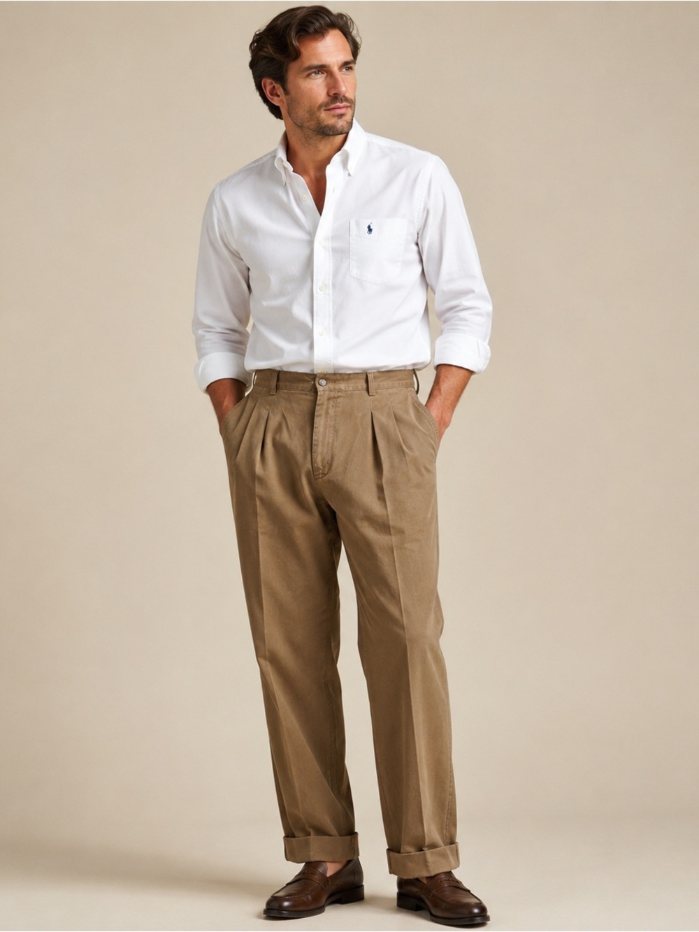 Polo Ralph Lauren Hammond Pants Men's 36x32 Brown Pleated Classic Chino Cotton